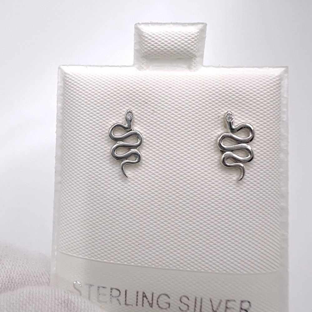 .925 Sterling Silver Snake Earrings with Cz Accent - Picture 10 of 14
